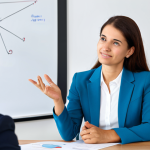 Business Coaching Session**

A professional business coach in a modern office setting, engaging with a client in a fully clothed, modest business suit. Focus on active listening and empathetic communication. The scene should depict a collaborative environment with documents and a whiteboard in the background. Perfect anatomy, correct proportions, natural pose, well-formed hands, proper finger count, natural body proportions. Safe for work, appropriate content, professional, family-friendly.

**