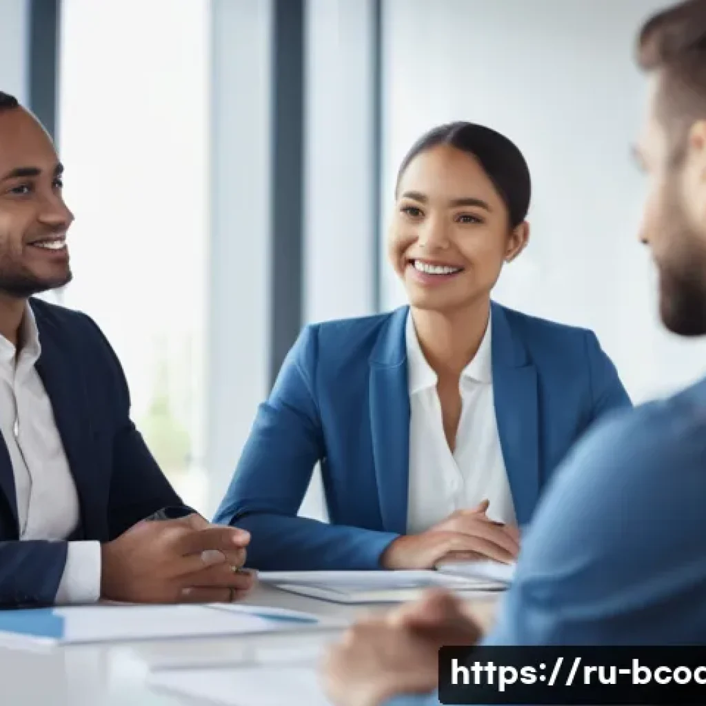 비즈니스 코칭의 필수 면담 기술 - A professional business coaching session in a modern office setting, featuring a diverse group of ad...
