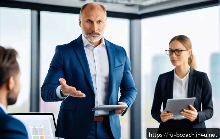 비즈니스 코칭의 도입 효과 - A professional Russian business coach conducting a leadership development session in a modern office...